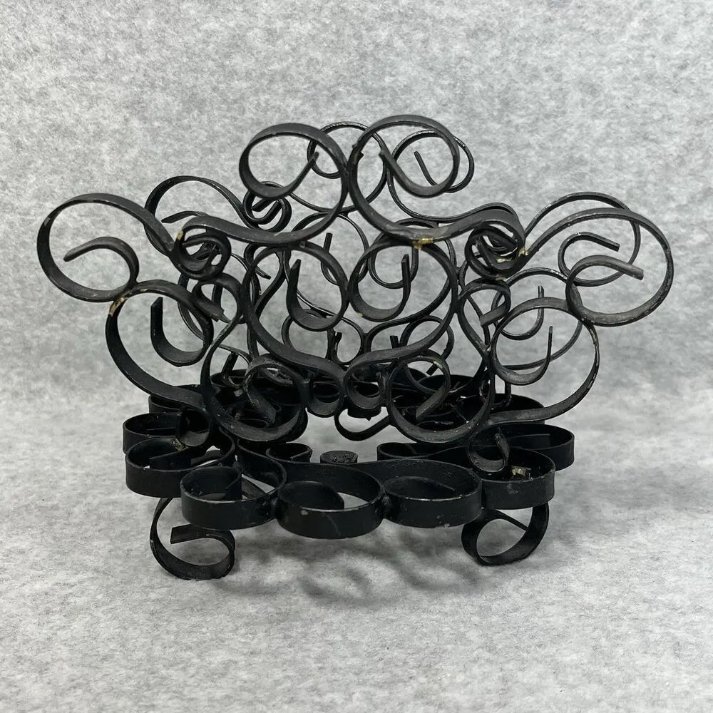 Vintage Black Metal Swirl Scroll‎ Napkin Letter Holder Wrought Iron ? Organizer